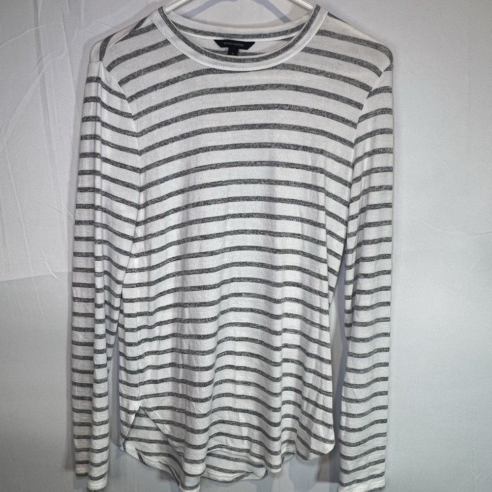 Banana Republic Luxe Sweater Collection Gray White Striped Womens Size Small